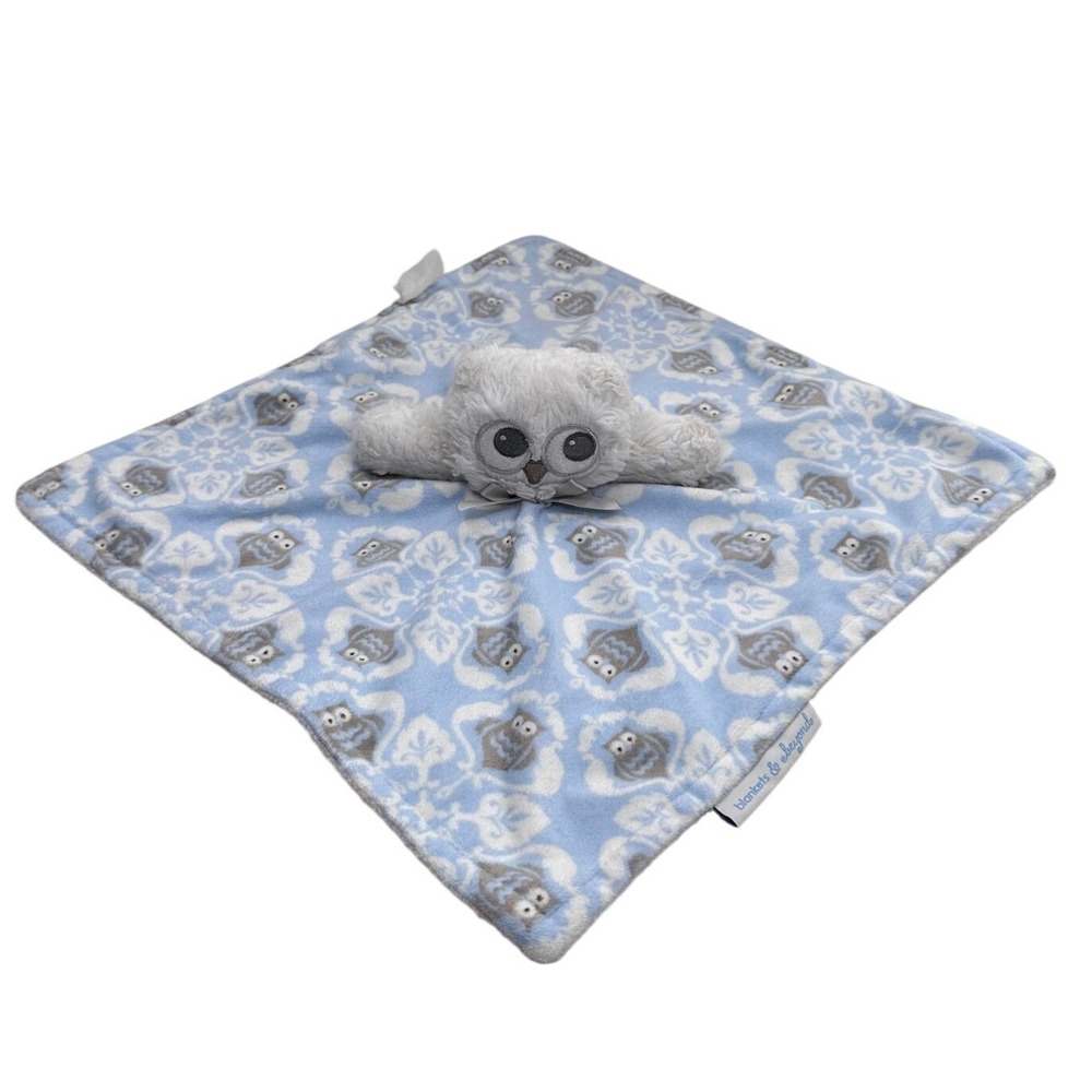 Blankets & Beyond Owl Lovey Security Blanket Blue White Plush Stuffed Animal Toy